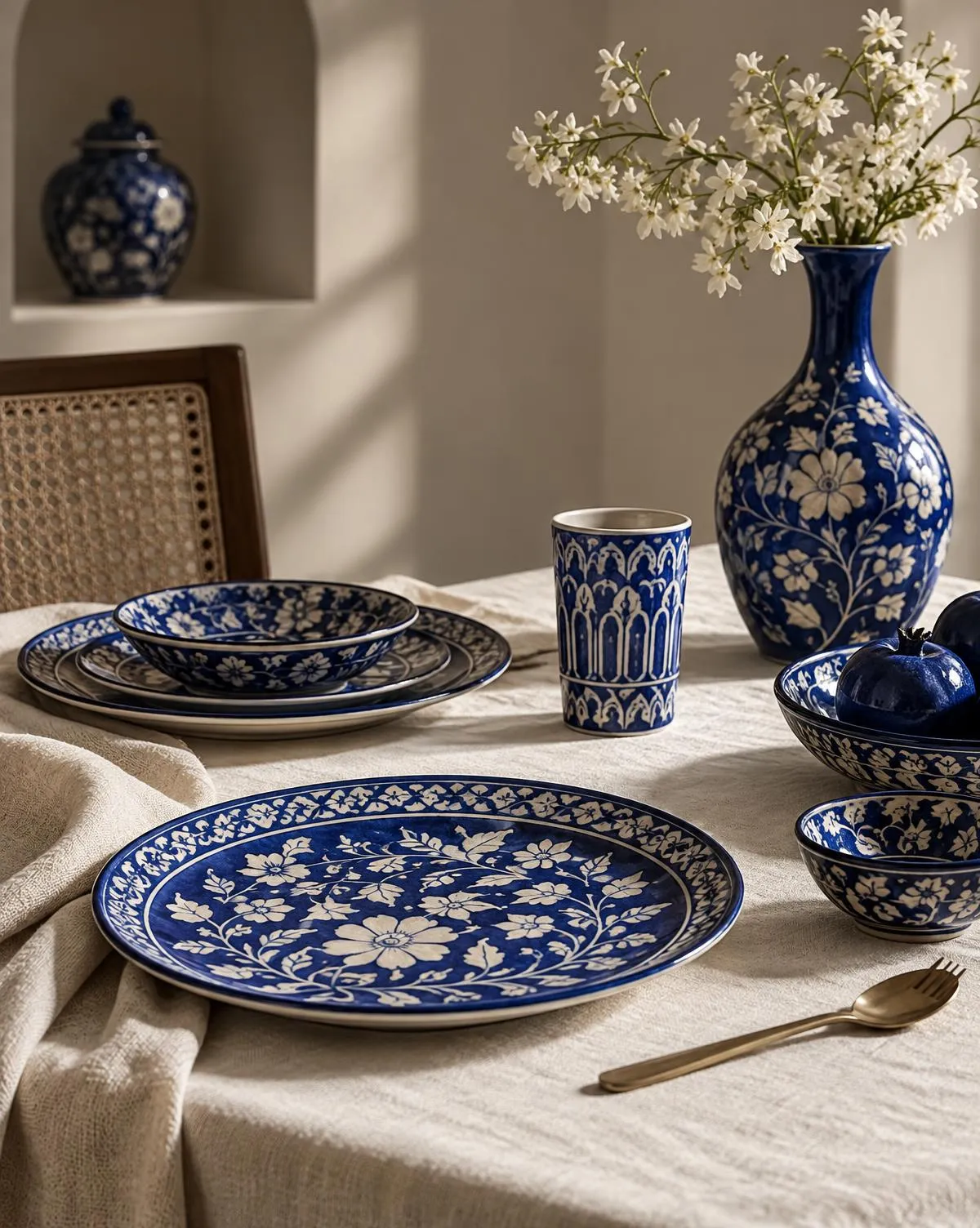 Tableware blue pottery collection